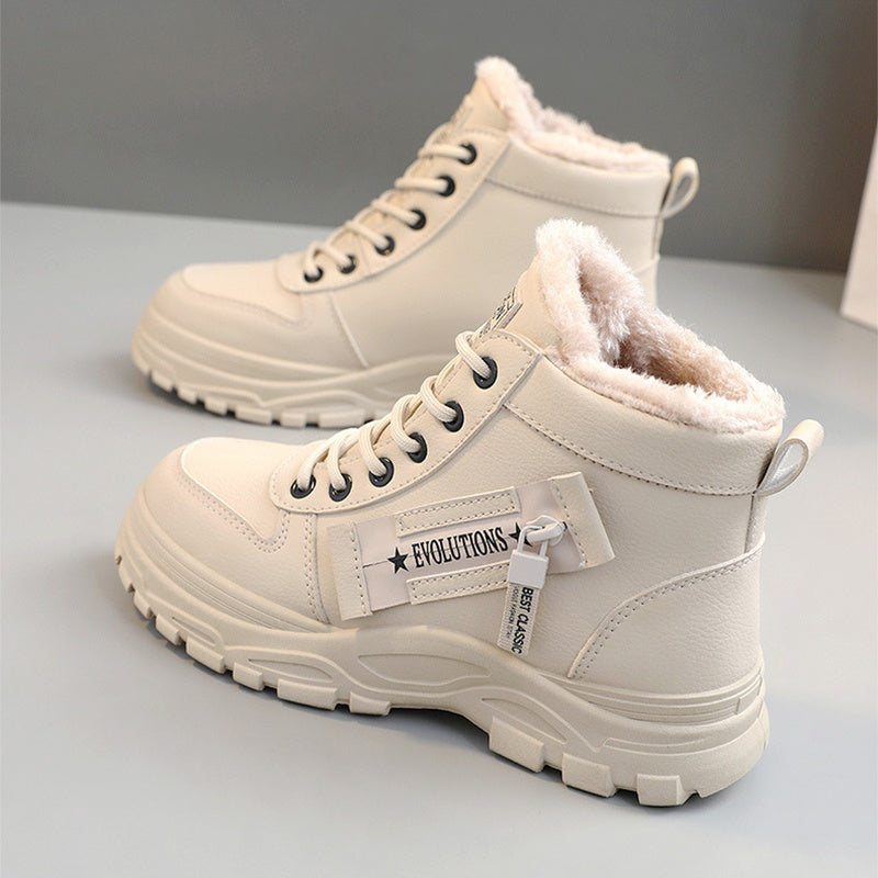 Fleece Lace-up Boots Winter Warm Short Plush High-top Shoes