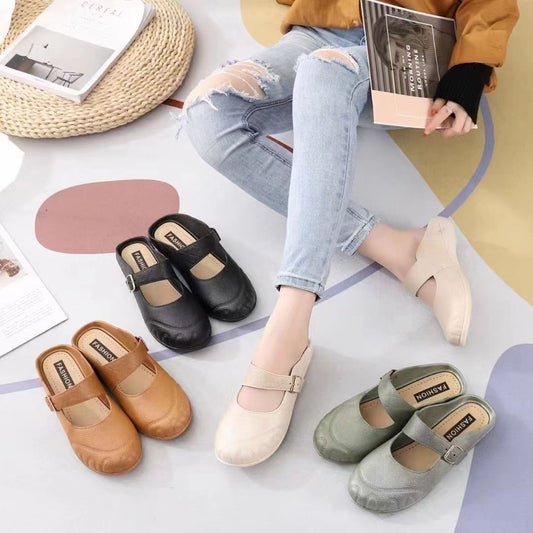 Baotou Flat Semi Slippers Women